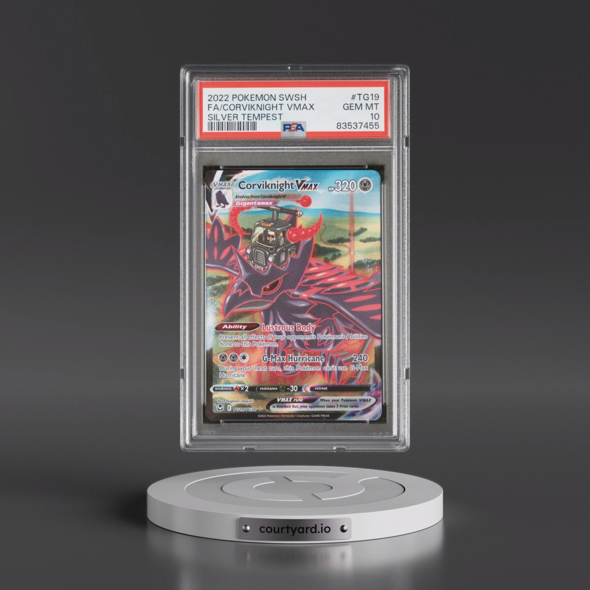 2022 Pokémon Sword & Shield Silver Tempest #TG19 Corviknight Vmax - Full Art (PSA 10 GEM MINT)