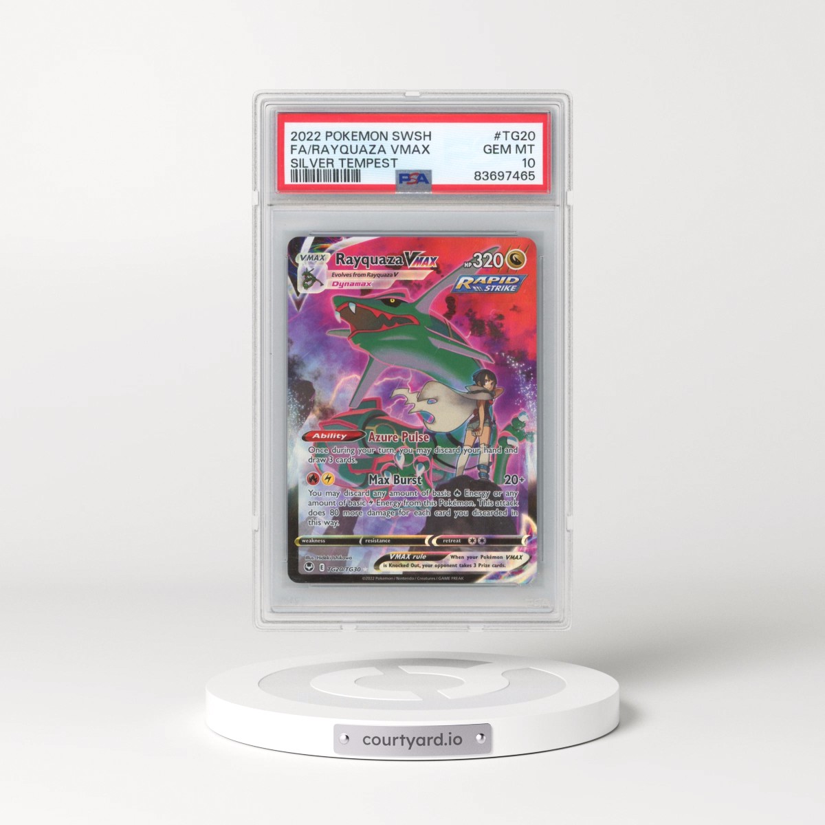 2022 Pokémon Sword & Shield Silver Tempest #TG20 Rayquaza Vmax - Full Art (PSA 10 GEM MINT)
