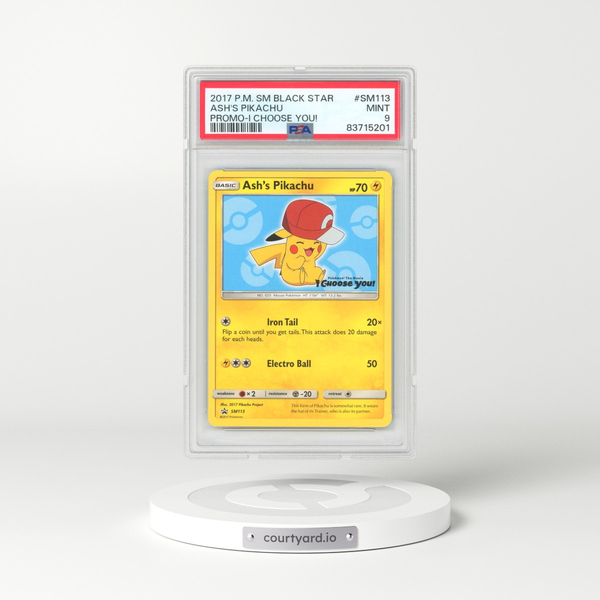 2017 Sun & Moon Promos #SM113 Ash's Pikachu - I Choose You! (PSA 9 MINT)