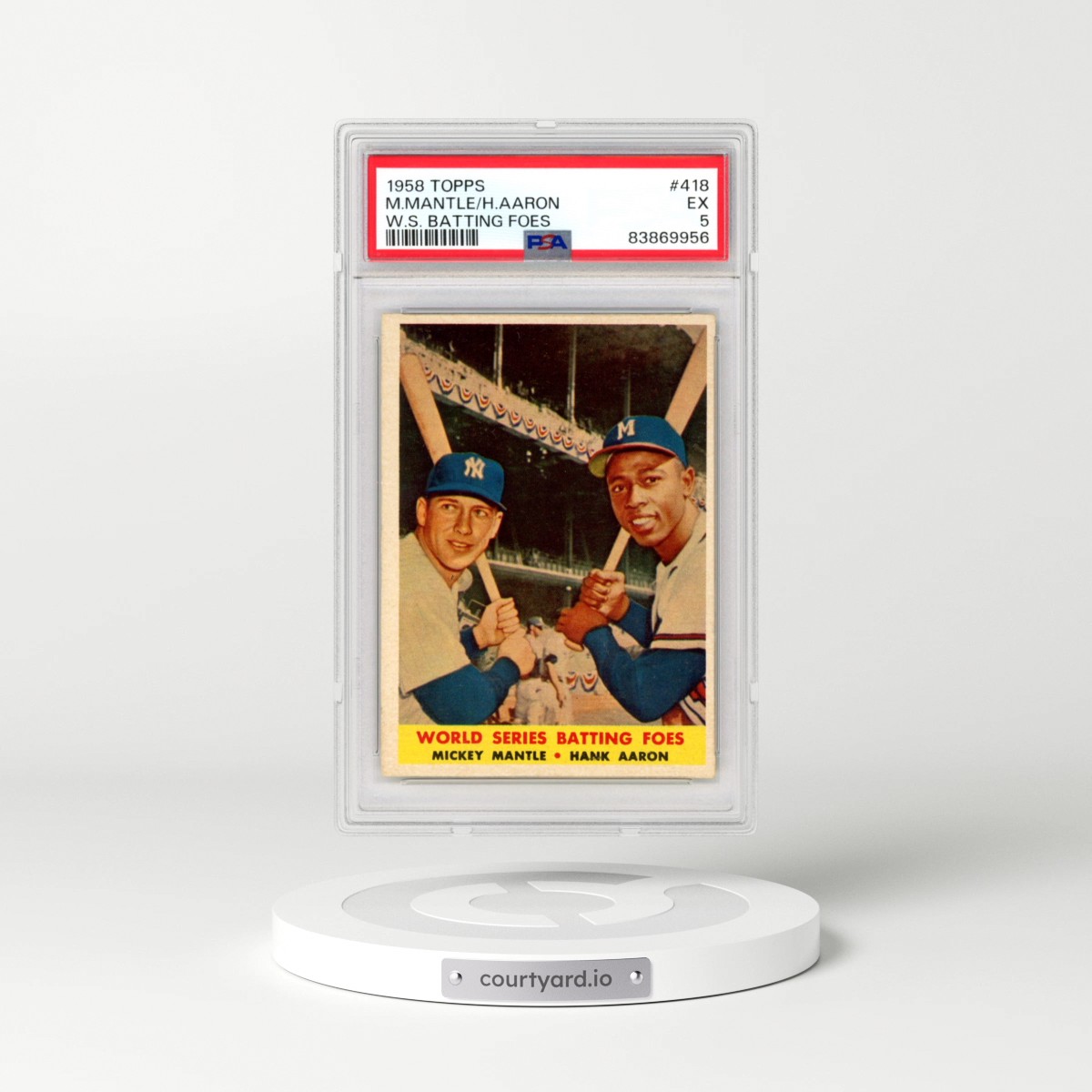1958 Topps #418 Mickey Mantle/Hank Aaron - World Series Batting Foes (PSA 5 EX)