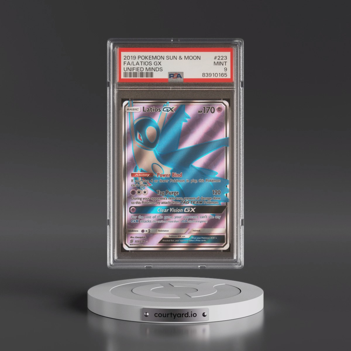 2019 Pokémon Sun & Moon Unified Minds Latios GX - Holo Full Art #223 PSA 9