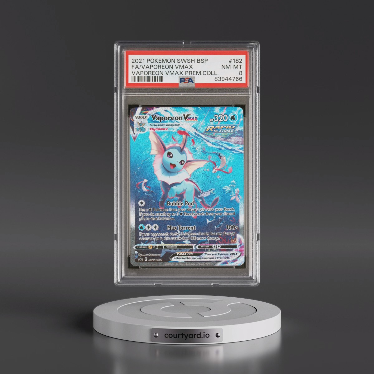 2021 Pokémon Swsh Black Star Promo #182 Vaporeon Vmax - Full Art Vaporeon Vmax Premium Collection (PSA 8 NM-MT)