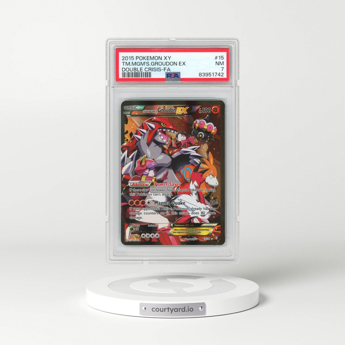 2015 Pokémon XY Double Crisis #15 Team Magma's Groudon EX - Holo Full Art (PSA 7 NM)