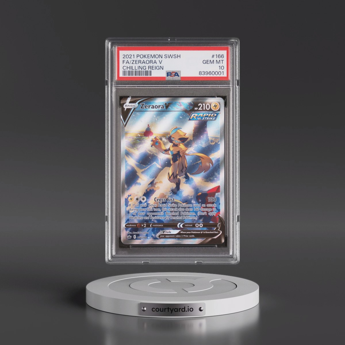 2021 Pokémon Sword & Shield Chilling Reign #166 Zeraora V - Holo Full Art (PSA 10 GEM MINT)