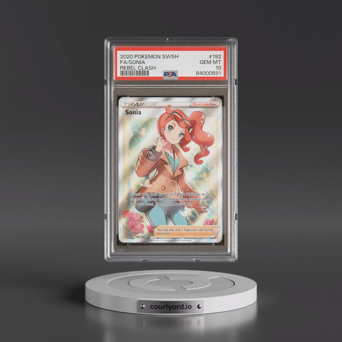2020 Pokémon Sword & Shield Rebel Clash #192 Sonia - Full Art (PSA 10 GEM MINT)