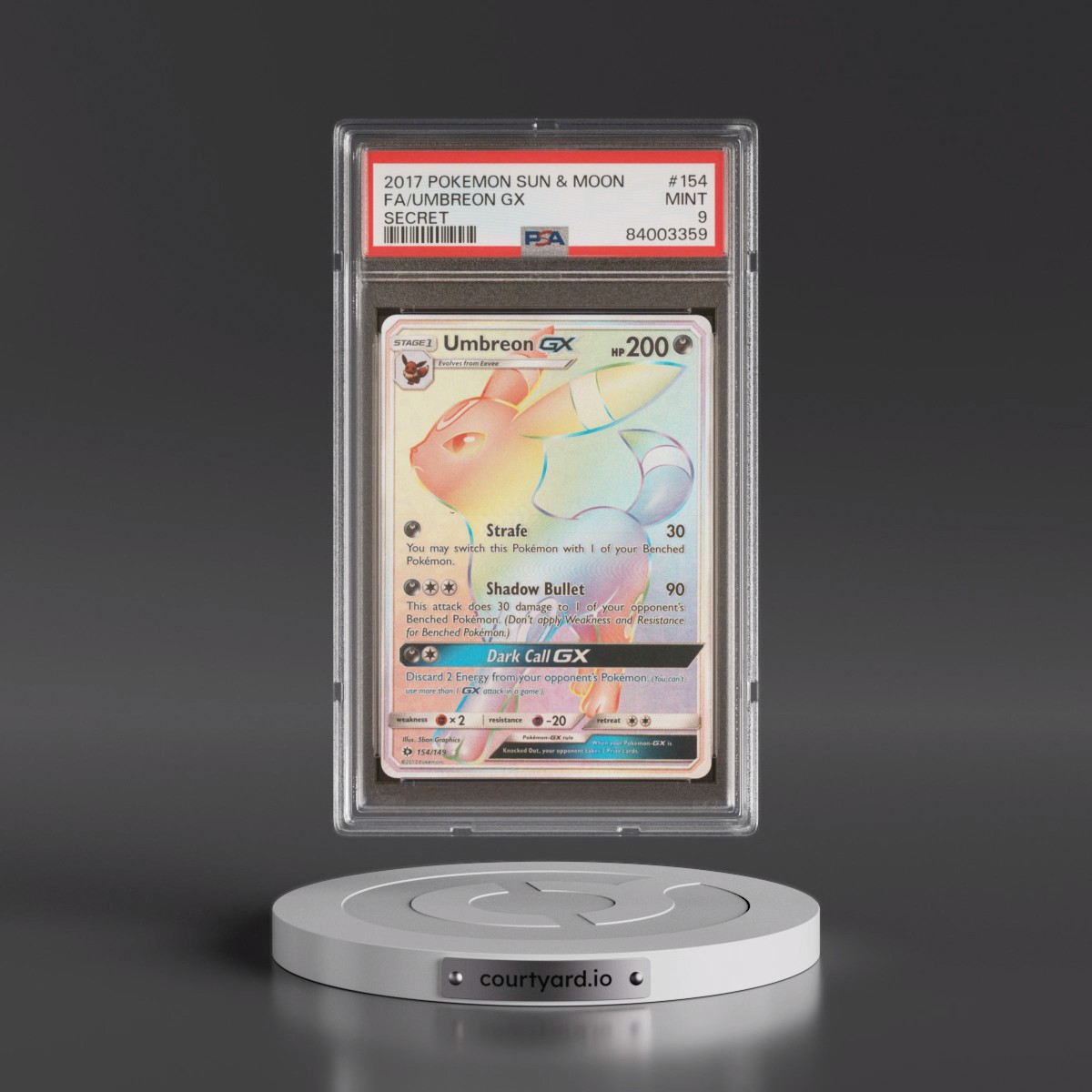 2017 Pokémon Sun & Moon #154 Umbreon GX - Holo Full Art Secret (PSA 9 MINT)