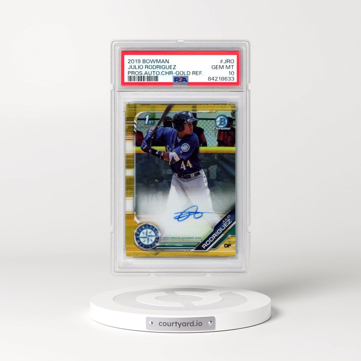 2019 Bowman Prospect Autographs Chrome #JRO Julio Rodriguez - Gold Refractor (PSA 10 GEM MINT)