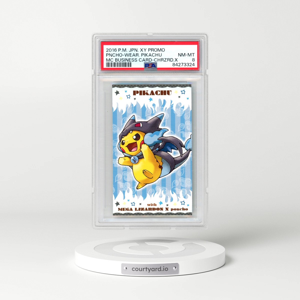 2016 Pokémon XY Promo Poncho-Wearing Pikachu - Mega Campaign Business Card-Charizard X (PSA 8 NM-MT)
