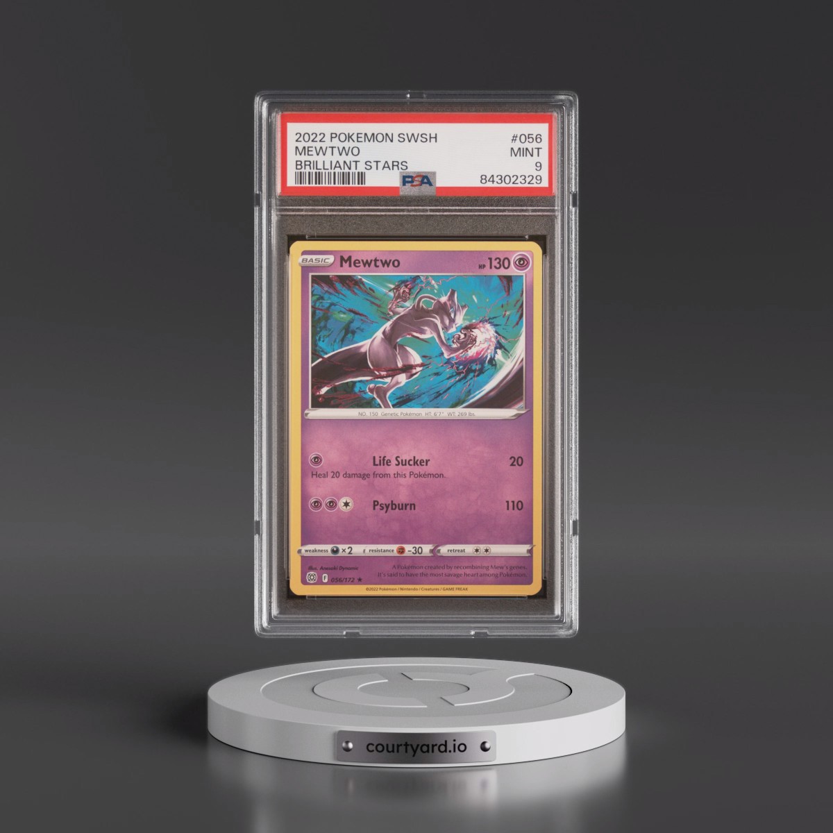 2022 Pokémon Sword & Shield Brilliant Stars #056 Mewtwo (PSA 9 MINT)