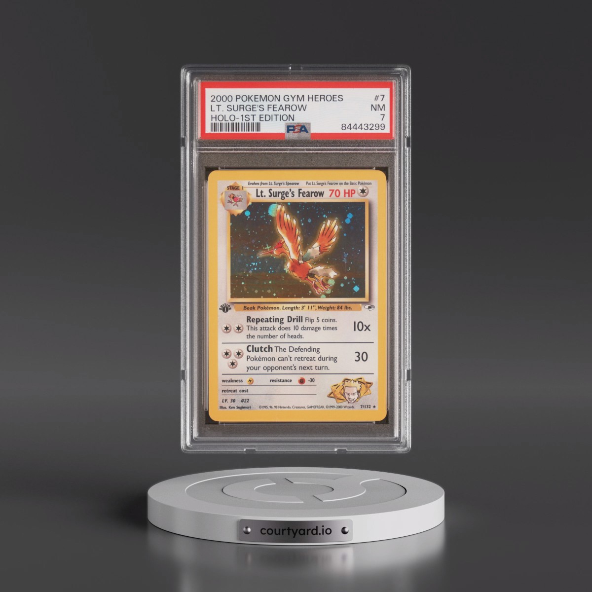 2000 Pokémon Gym Heroes #7 LT. Surge's Fearow - 1st Edition Holo (PSA 7 NM)