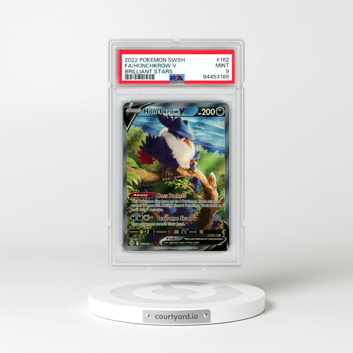2022 Pokémon Sword & Shield Brilliant Stars #162 Honchkrow V - Holo Full Art (PSA 9 MINT)