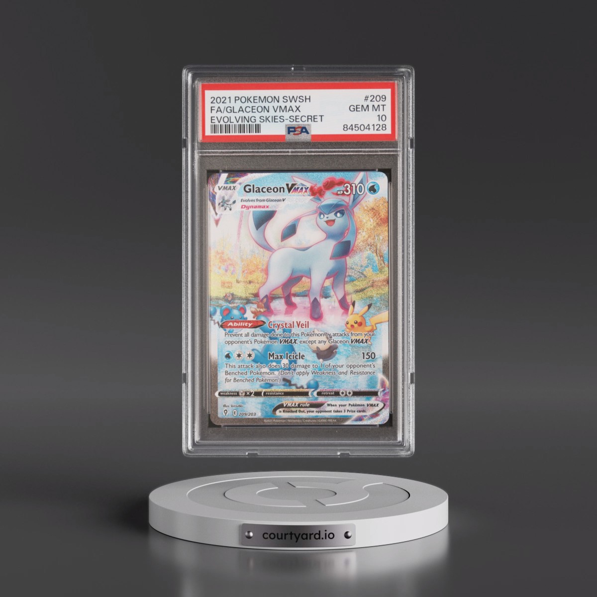 2021 Pokémon Sword & Shield Evolving Skies #209 Glaceon Vmax - Full Art Secret (PSA 10 GEM MINT)