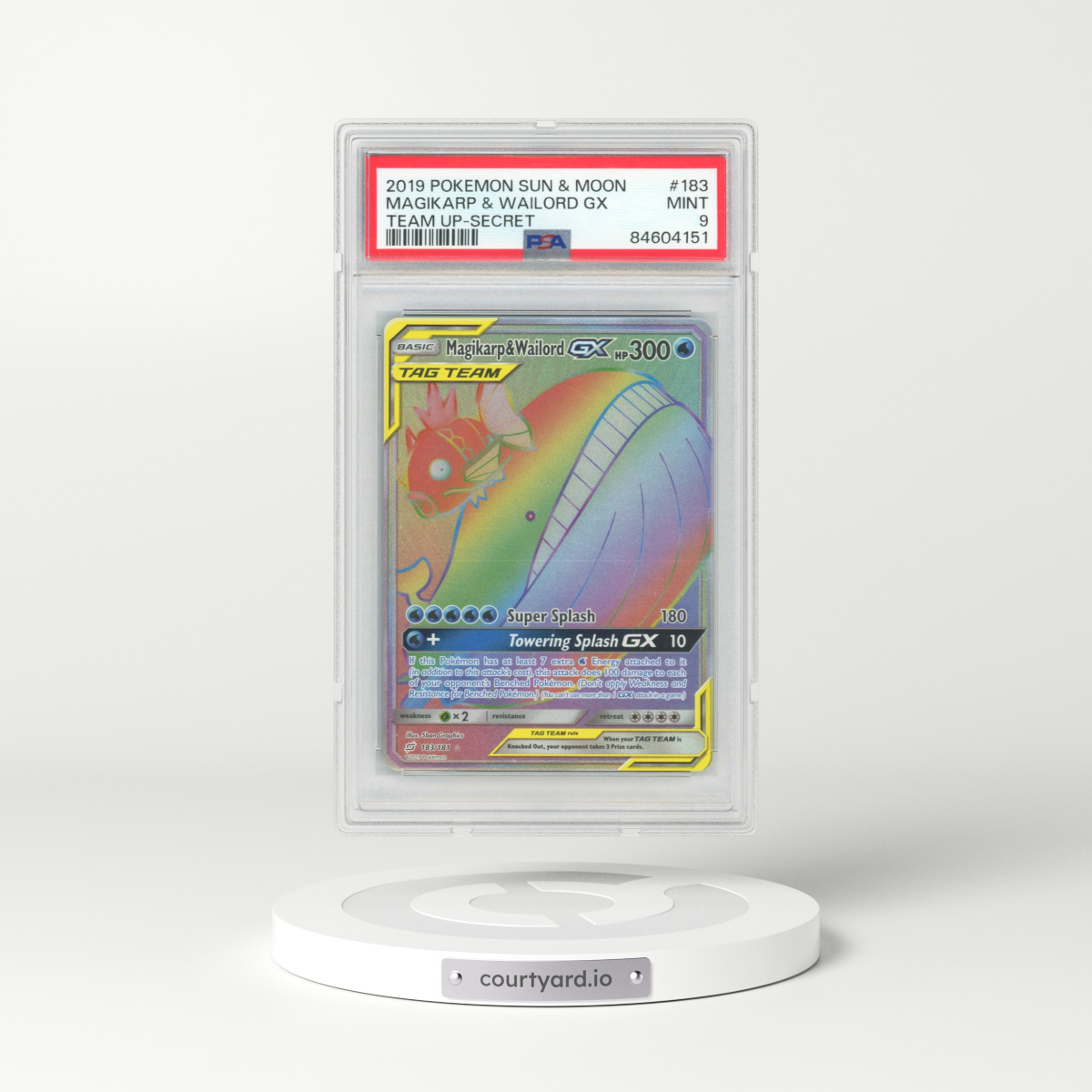 2019 Pokémon Sun & Moon Team Up #183 Magikarp & Wailord GX - Holo Full Art Secret (PSA 9 MINT)