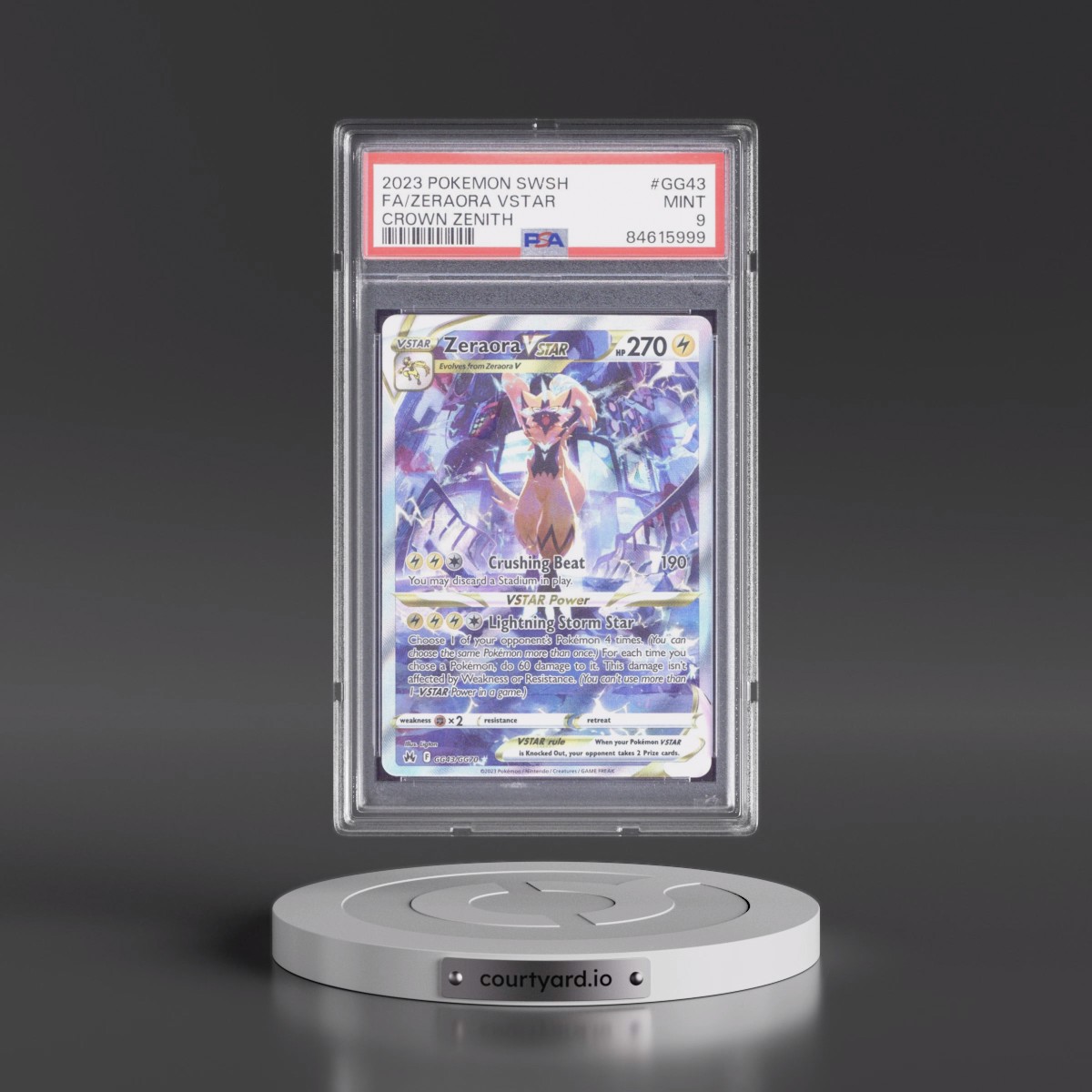 2023 Pokémon Sword and Shield Crown Zenith #GG43 Zeraora Vstar - Full Art (PSA 9 MINT)