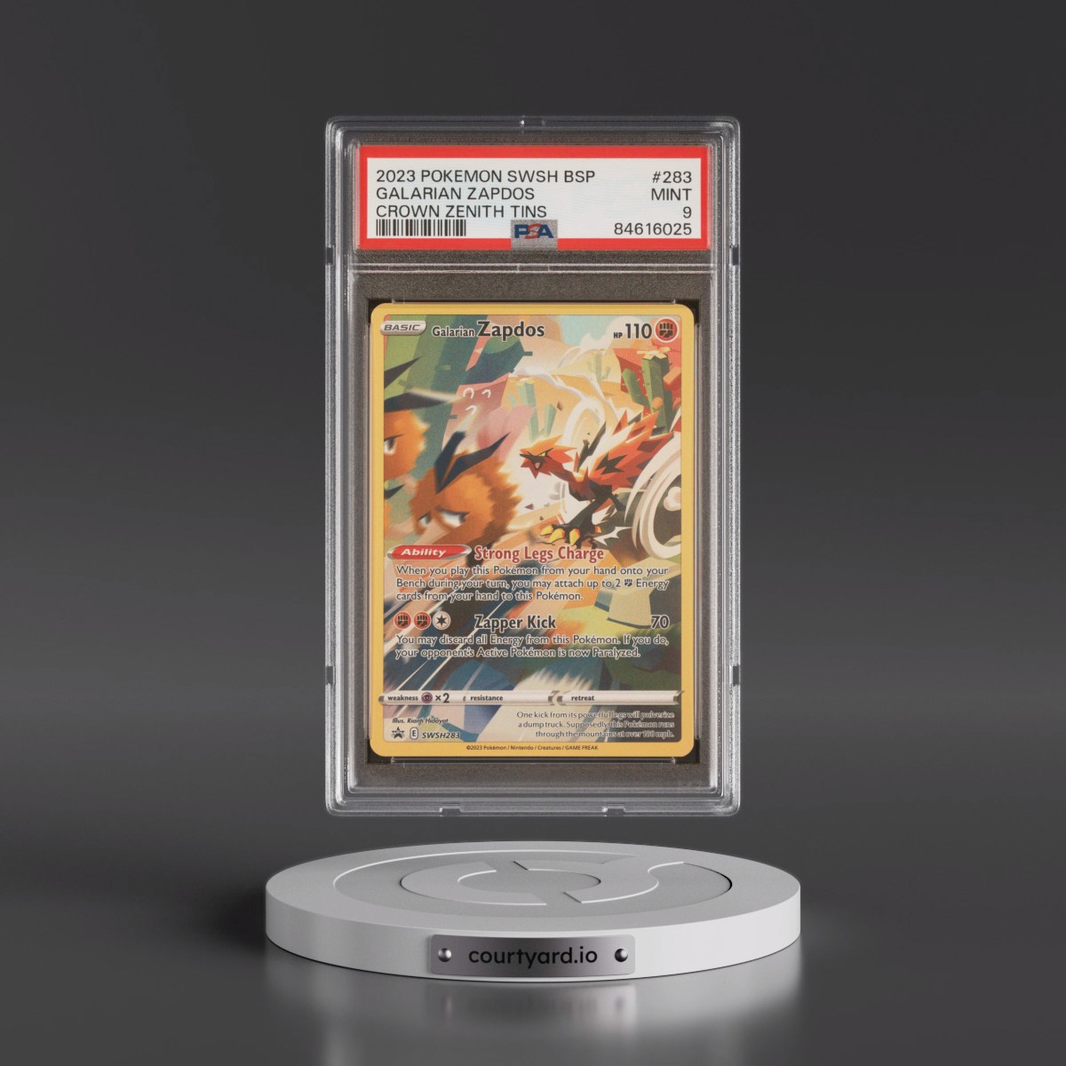 2023 Pokémon Swsh Black Star Promo #283 Galarian Zapdos - Crown Zenith Tin (PSA 9 MINT)