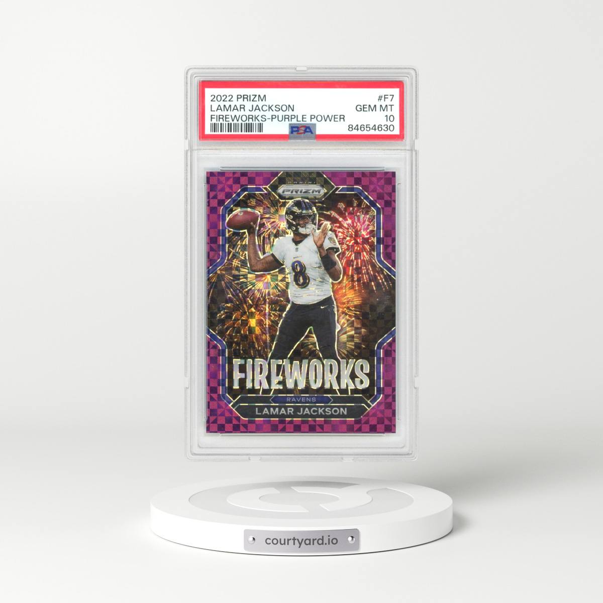 2022 Panini Prizm Fireworks Lamar Jackson - Purple Power #F7 PSA 10