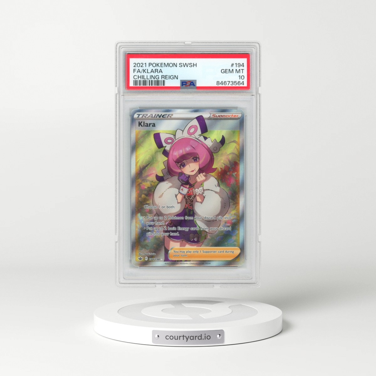 2021 Pokémon Sword & Shield Chilling Reign #194 Klara - Full Art (PSA 10 GEM MINT)