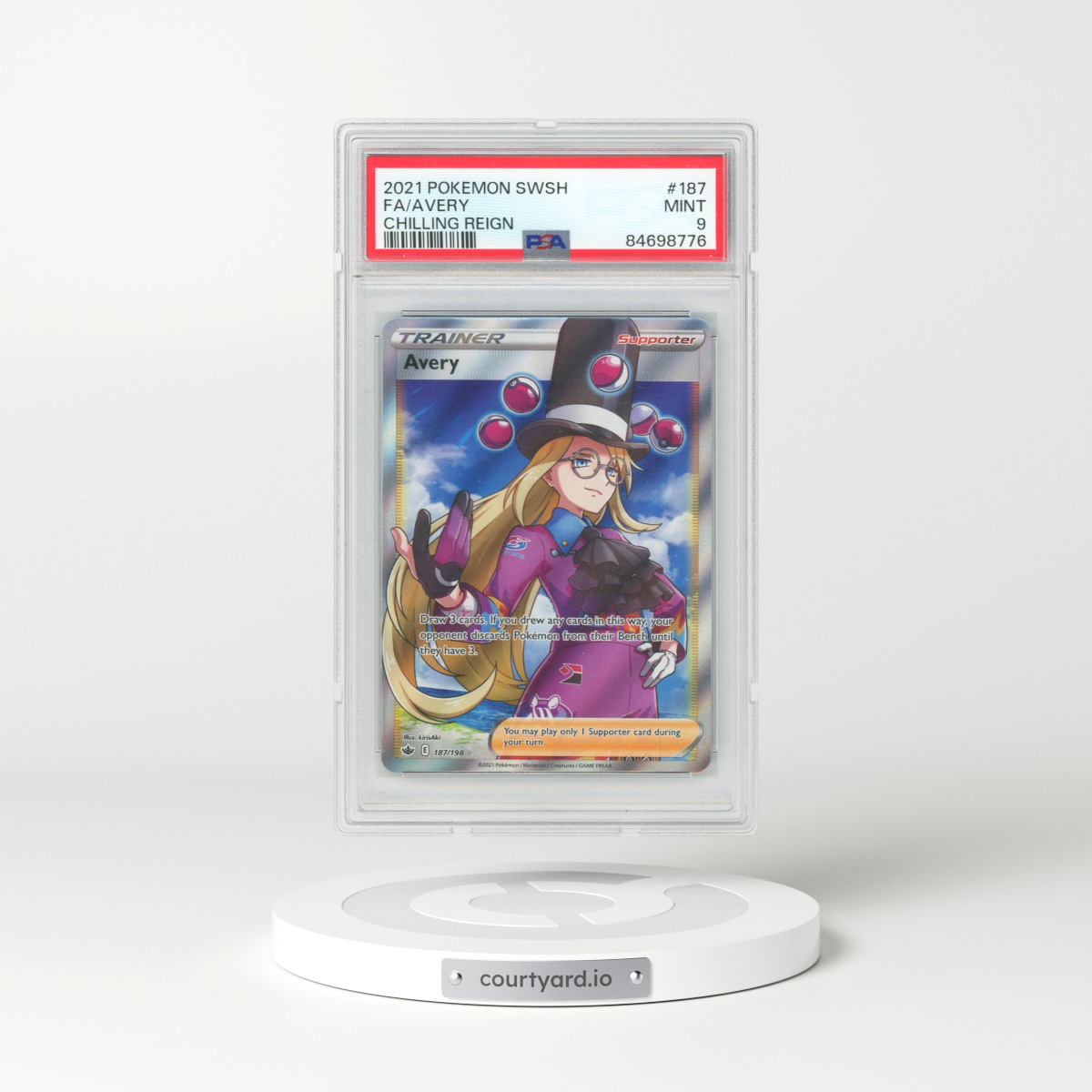 2021 Pokémon Sword & Shield Chilling Reign #187 Avery - Full Art (PSA 9 MINT)