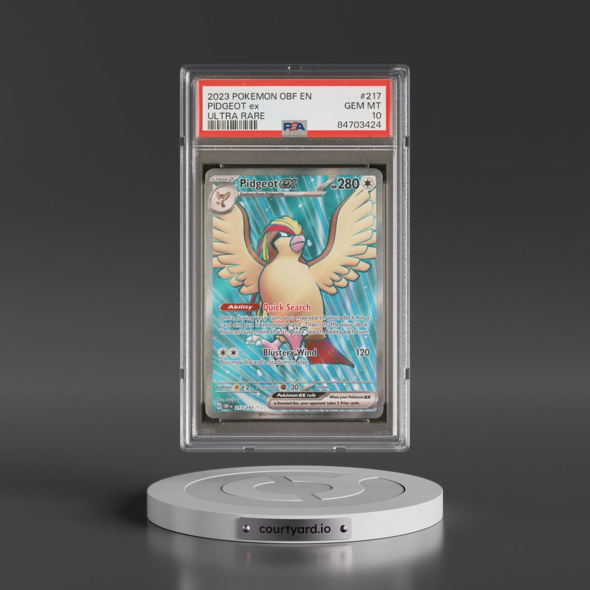 2023 Pokémon Obf EN-Obsidian Flames #217 Pidgeot EX - Holo Ultra Rare (PSA 10 GEM MINT)