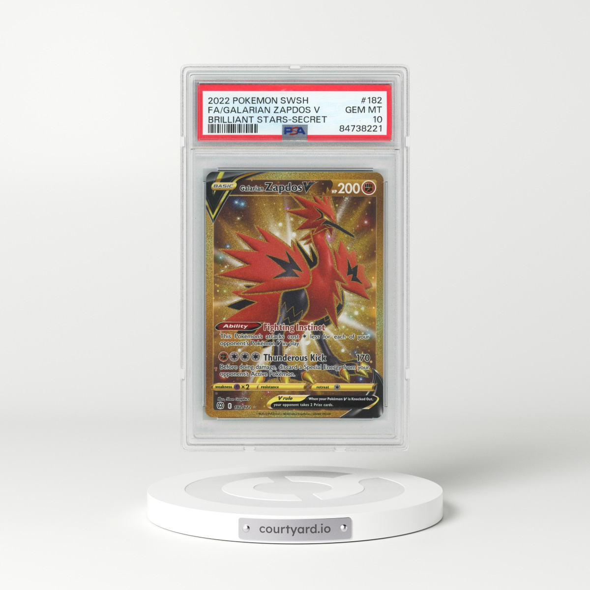 2022 Pokémon Sword & Shield Brilliant Stars #182 Galarian Zapdos V - Holo Full Art Secret (PSA 10 GEM MINT)