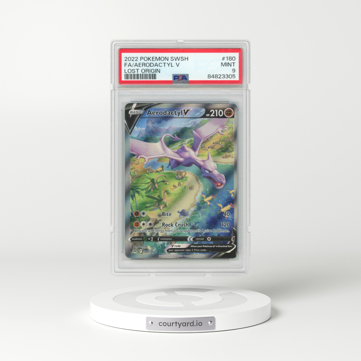 2022 Pokémon Sword & Shield Lost Origin #180 Aerodactyl V - Holo Full Art (PSA 9 MINT)