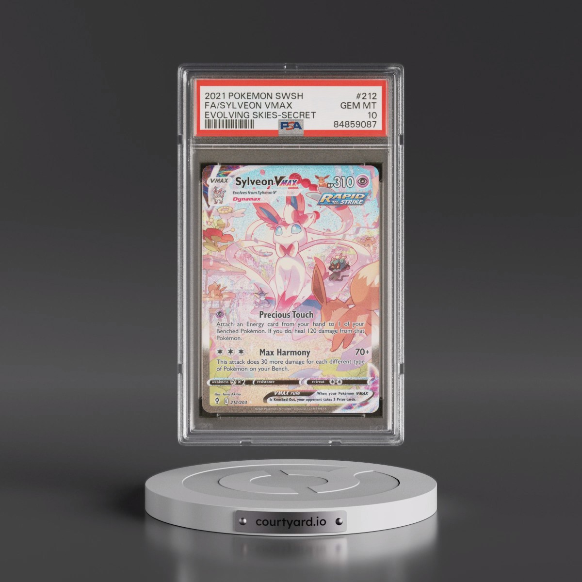 2021 Pokémon Sword & Shield Evolving Skies #212 Sylveon Vmax - Full Art Secret (PSA 10 GEM MINT)