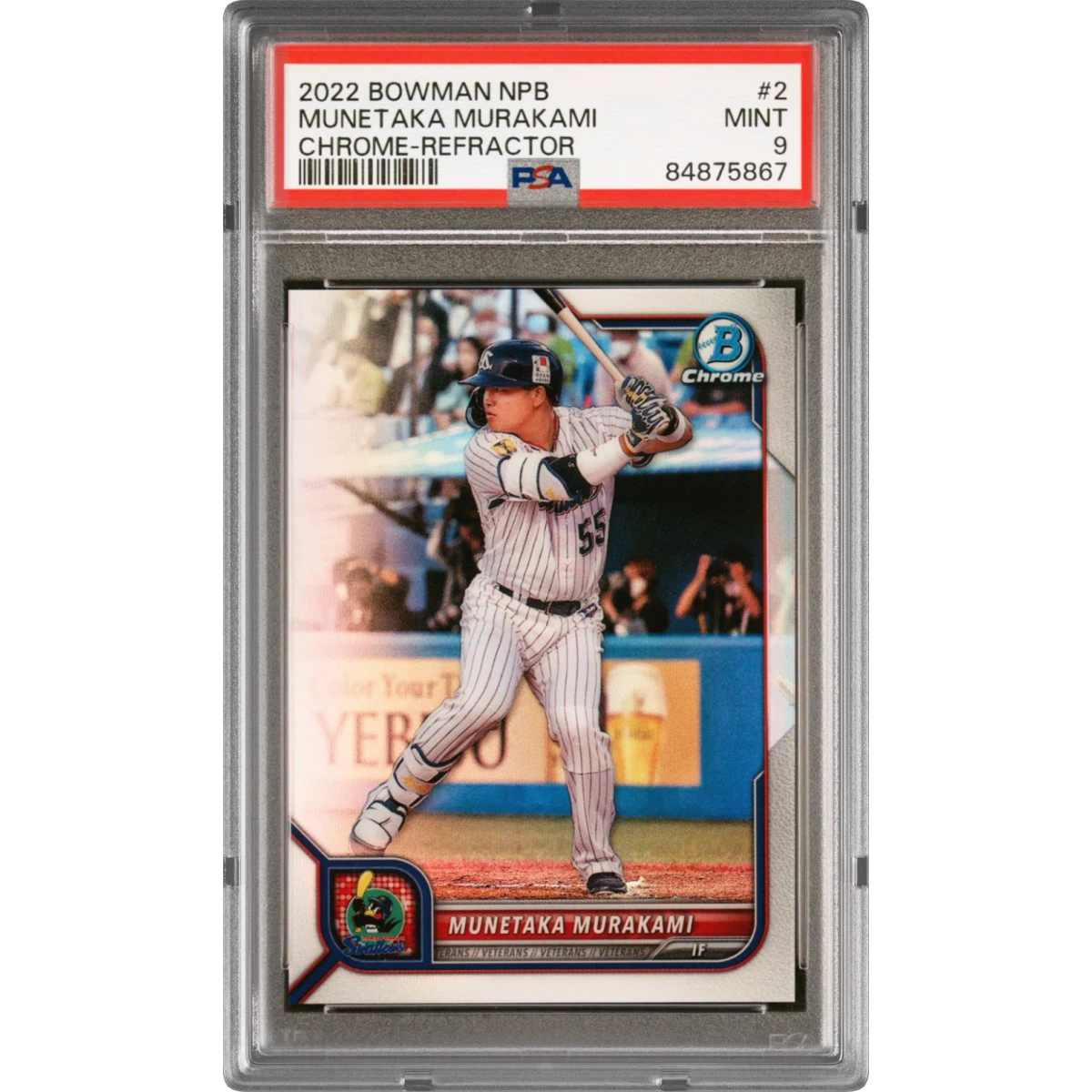 2022 Bowman Npb #2 Munetaka Murakami - Chrome-Refractor (PSA 9 MINT)