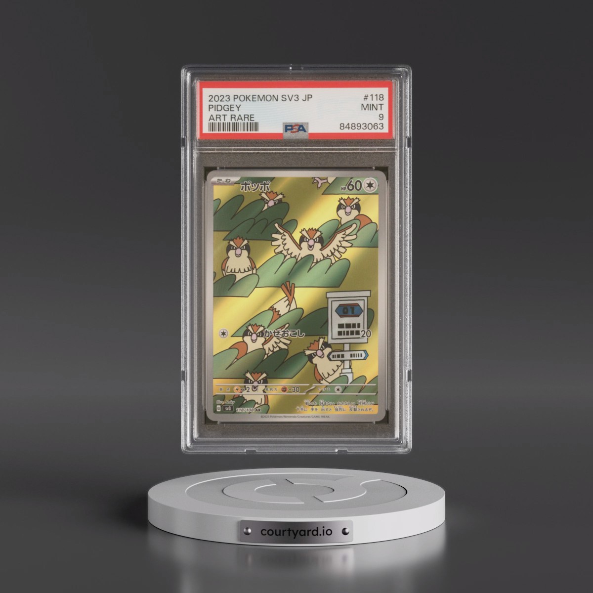 2023 Pokémon SV3-Ruler of the Black Flame #118 Pidgey - Art Rare (PSA 9 MINT)