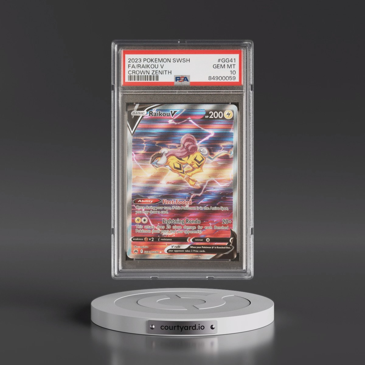 2023 Pokémon Sword and Shield Crown Zenith #GG41 Raikou V - Holo Full Art (PSA 10 GEM MINT)