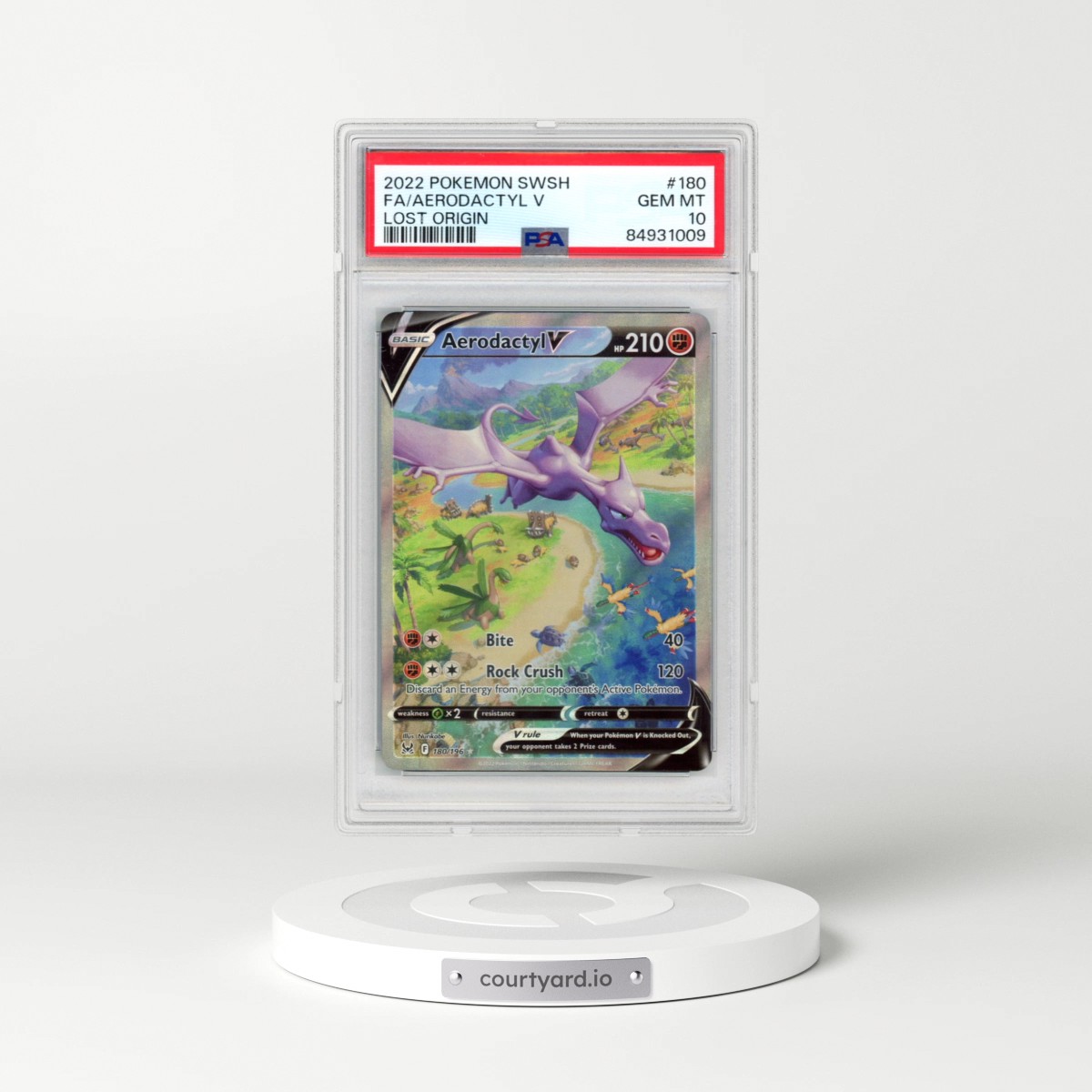 2022 Pokémon Sword & Shield Lost Origin #180 Aerodactyl V - Holo Full Art (PSA 10 GEM MINT)