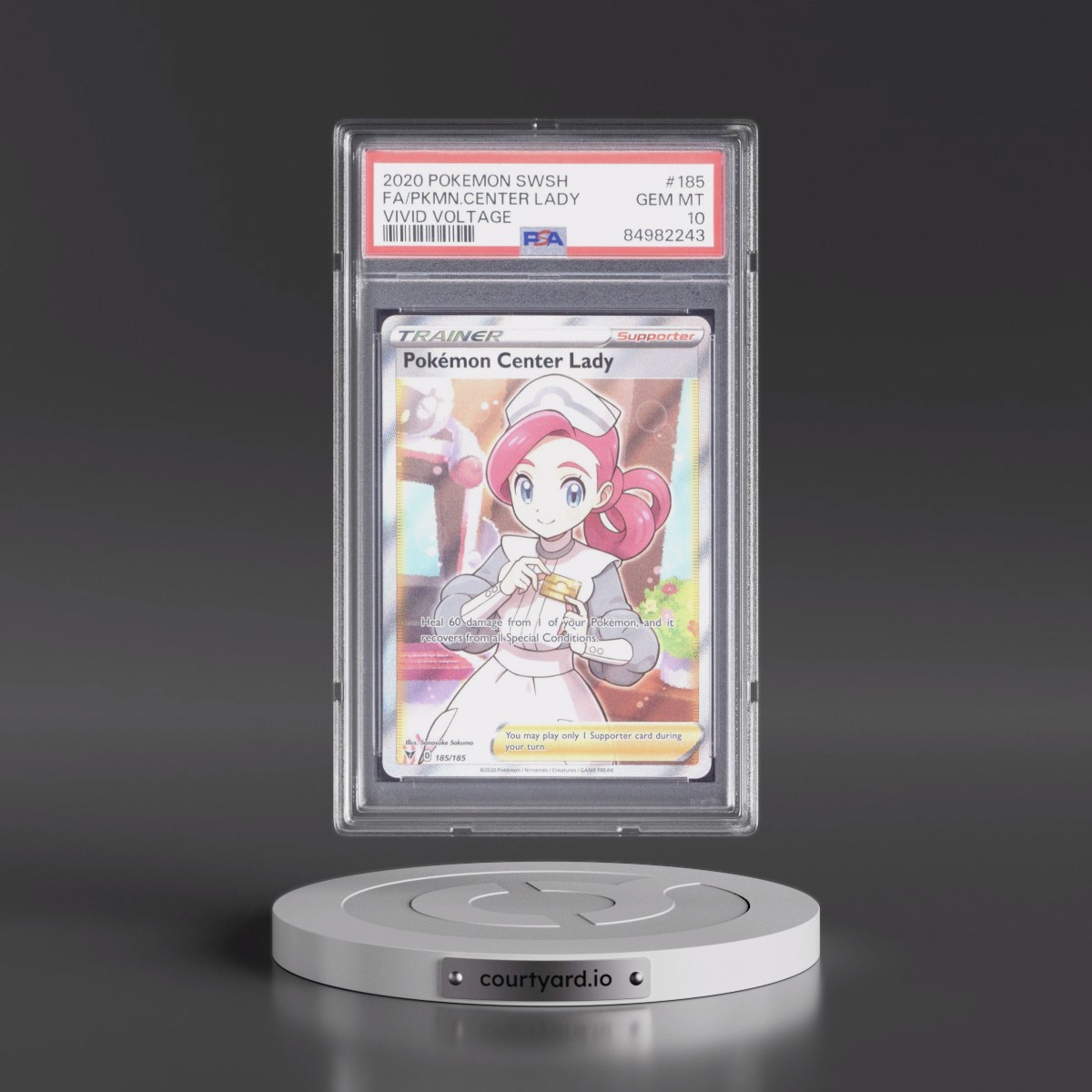 2020 Pokémon Sword & Shield Vivid Voltage #185 Pokemon Center Lady - Full Art (PSA 10 GEM MINT)