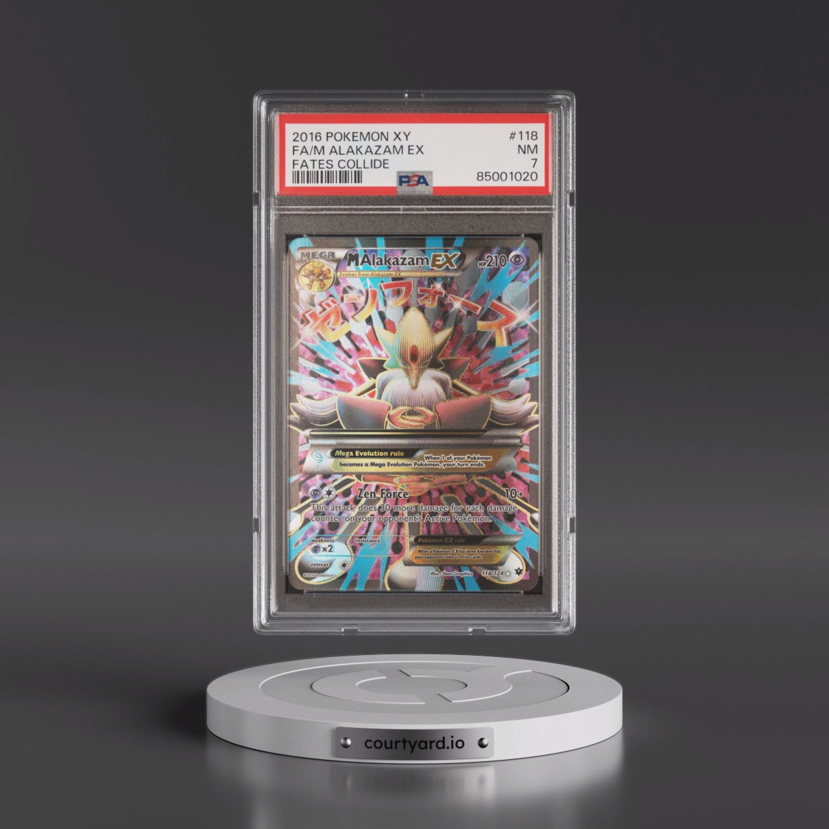 2016 Pokémon XY Fates Collide #118 M Alakazam EX - Holo Full Art (PSA 7 NM)
