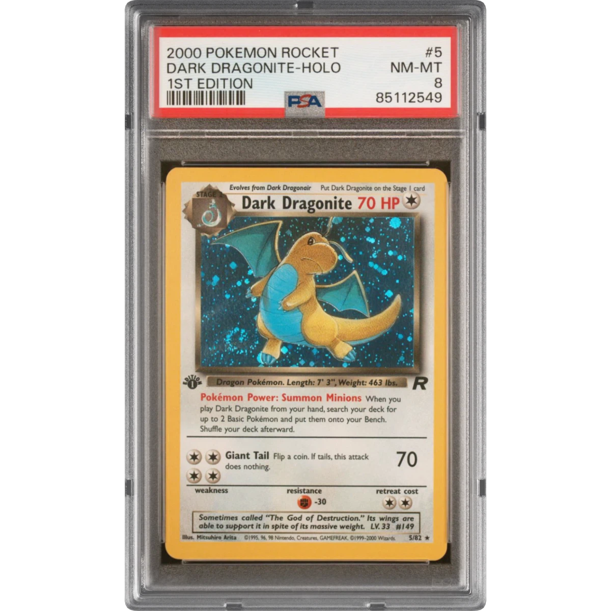 2000 Pokémon Rocket #5 Dark Dragonite - 1st Edition Holo (PSA 8 NM-MT)