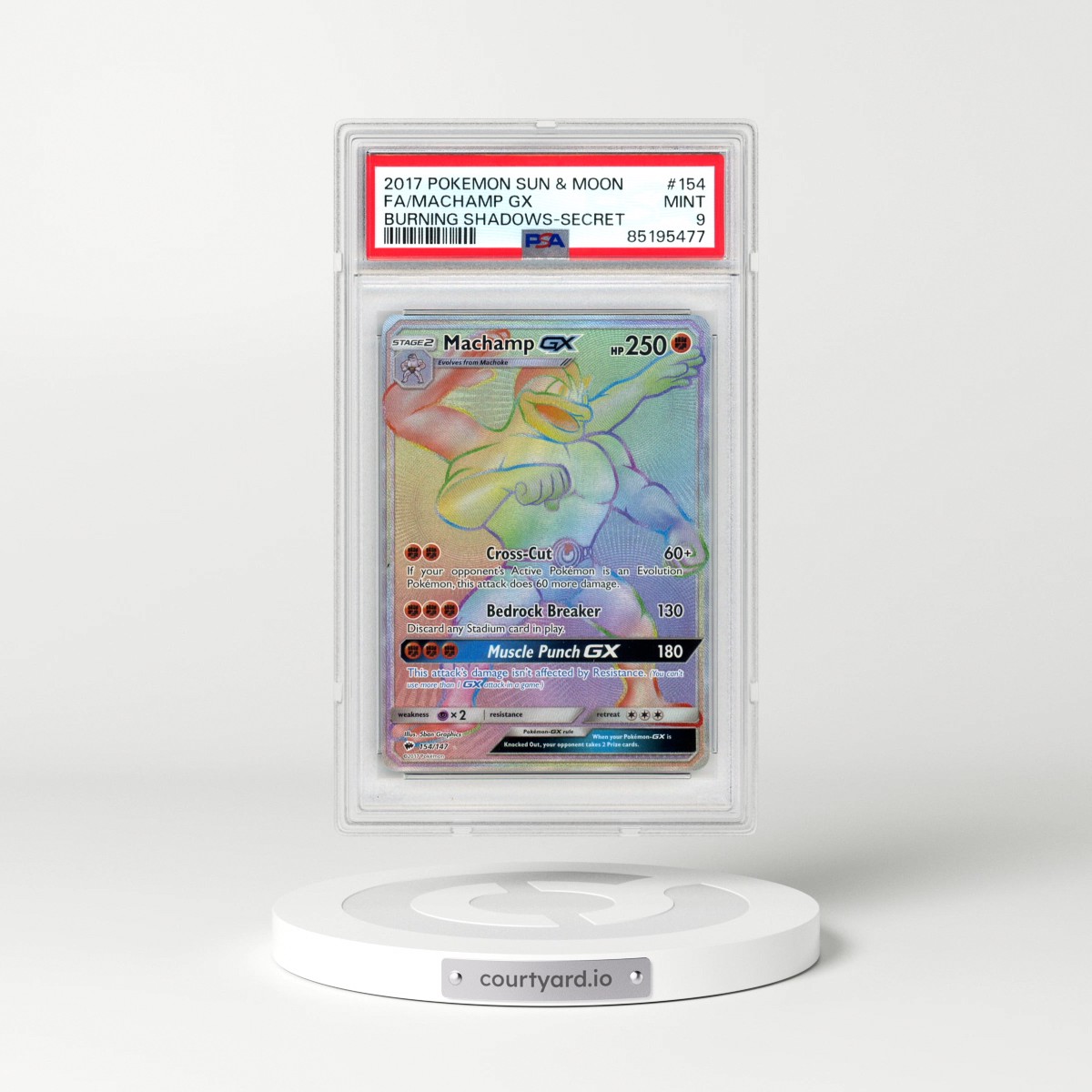 2017 Pokémon Sun & Moon Burning Shadows #154 Machamp GX - Holo Full Art Secret (PSA 9 MINT)