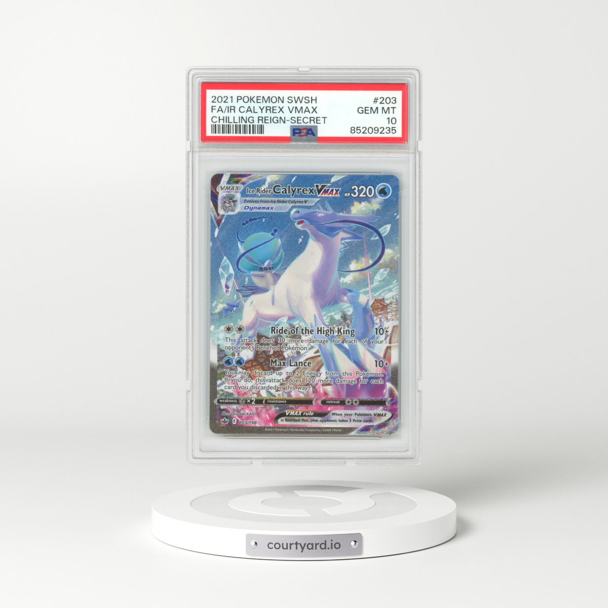 2021 Chilling Reign #203 Calyrex Vmax - Full Art Holo (PSA 10 GEM MINT)
