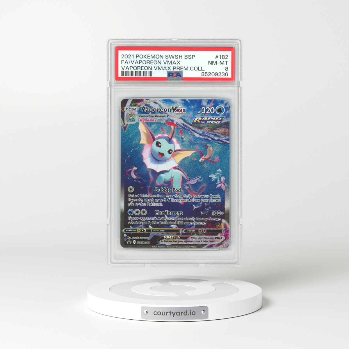 2021 Sword & Shield Promos #182 Vaporeon Vmax - Full Art Holo (PSA 8 NM-MT)