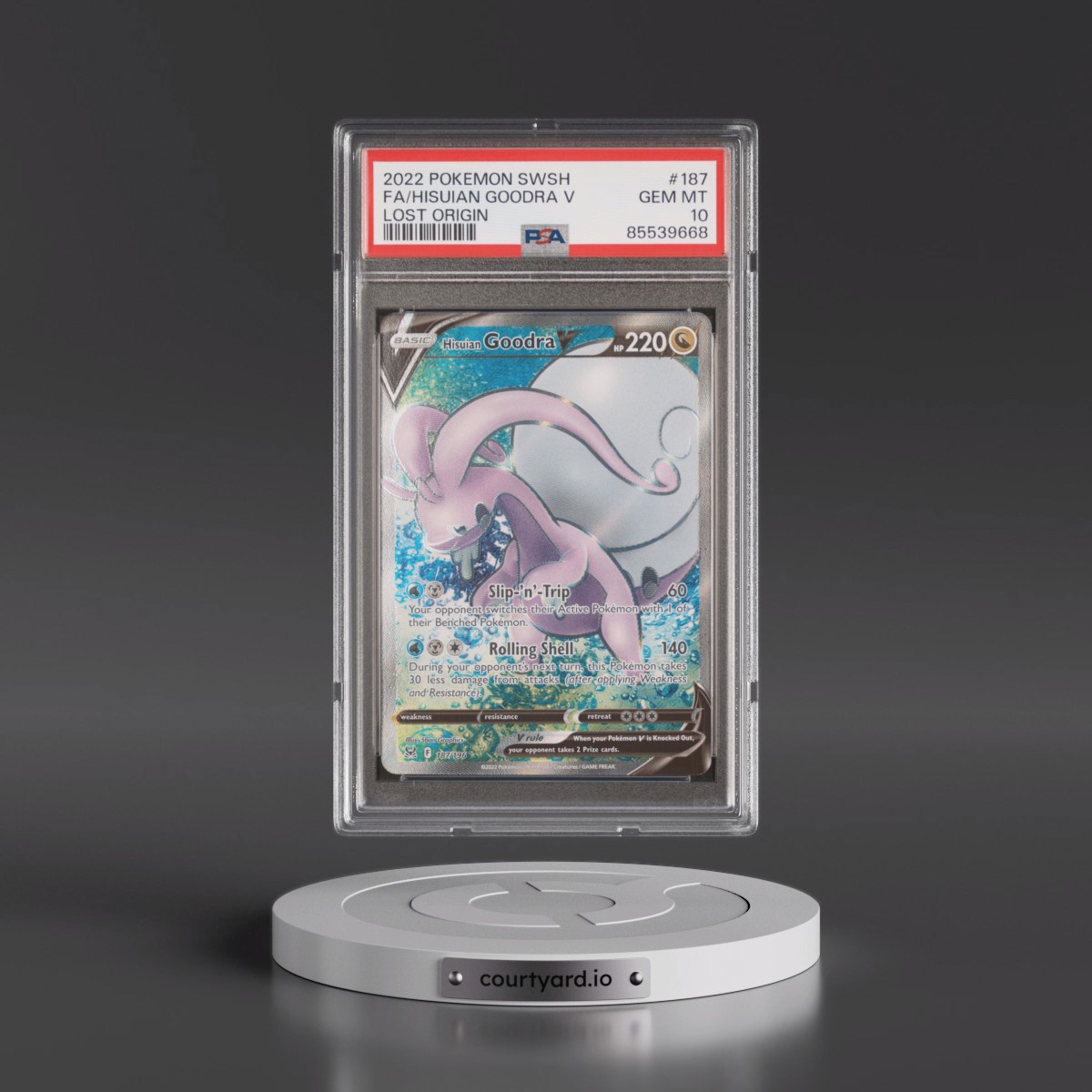 2022 Pokémon Sword & Shield Lost Origin #187 Hisuian Goodra V - Holo Full Art (PSA 10 GEM MINT)