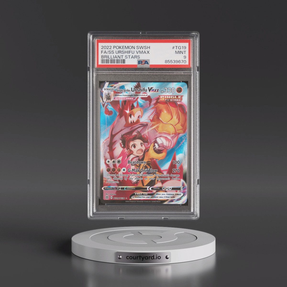 2022 Pokémon Sword & Shield Brilliant Stars #TG19 Single Strike Urshifu Vmax - Full Art (PSA 9 MINT)