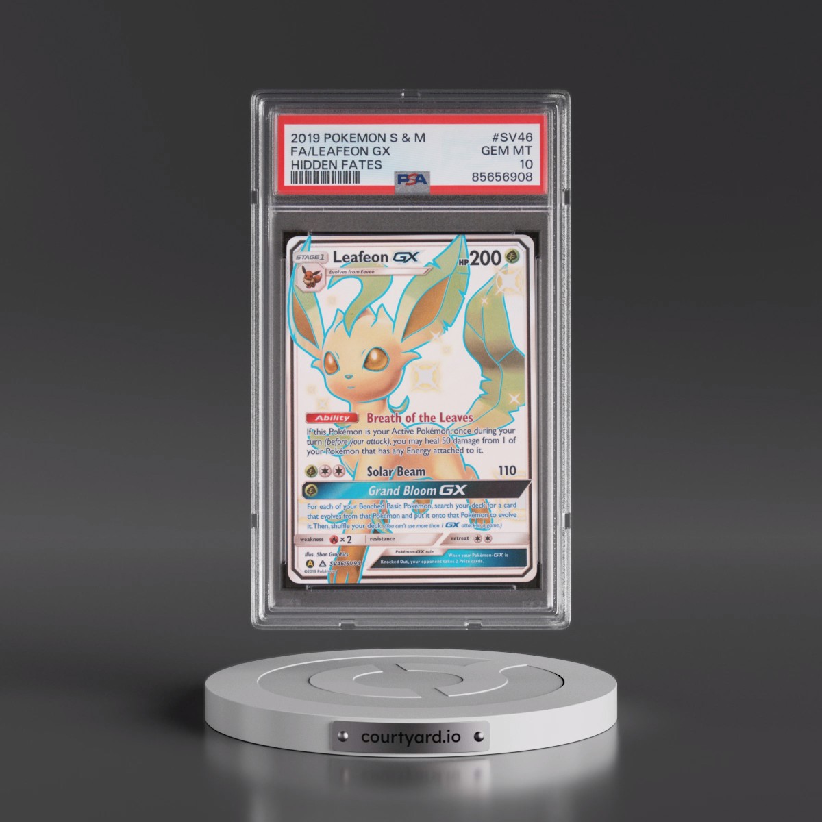 2019 Pokémon Sun & Moon Hidden Fates #SV46 Leafeon GX - Holo Full Art (PSA 10 GEM MINT)