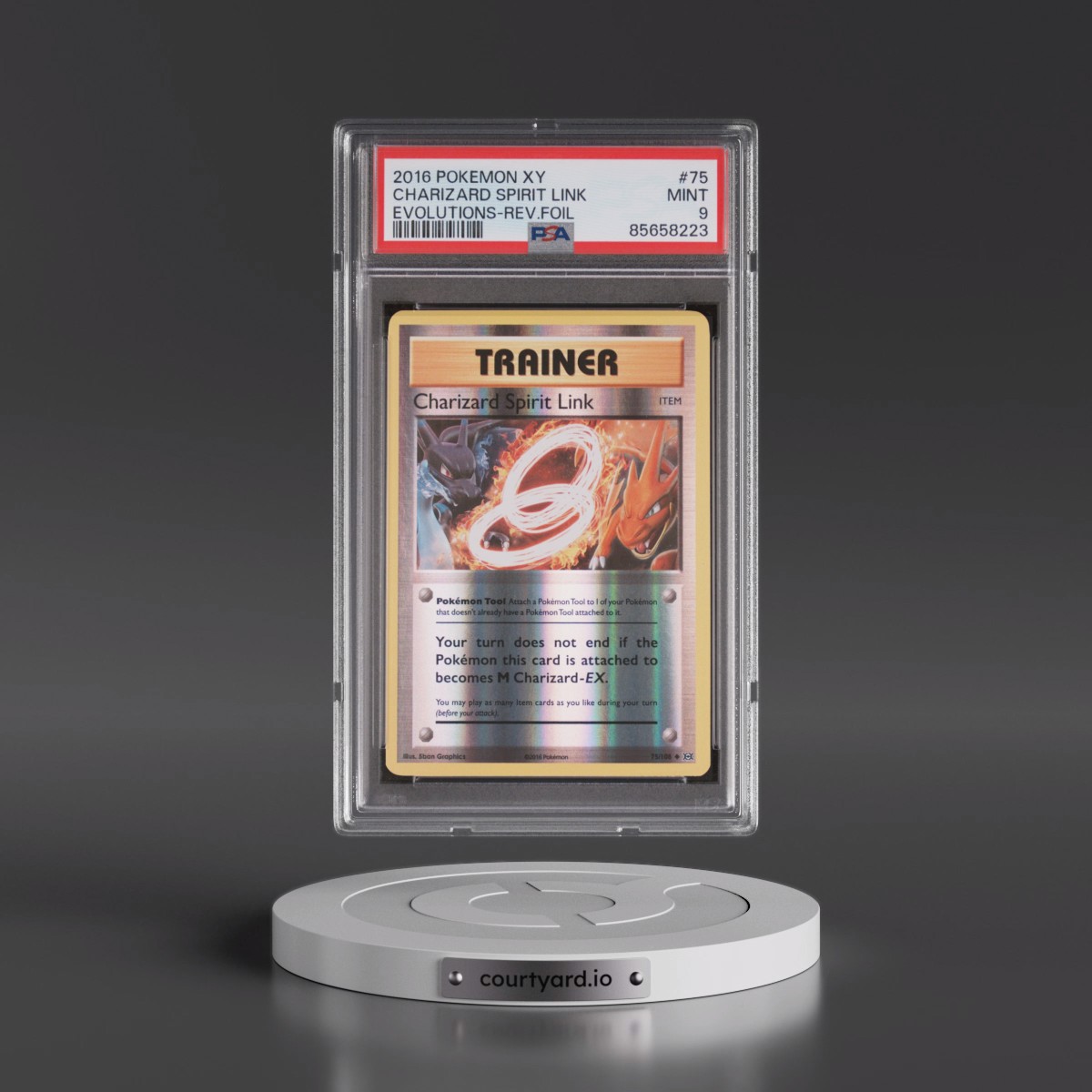 2016 Pokémon XY Evolutions #75 Charizard Spirit Link - Reverse Foil (PSA 9 MINT)