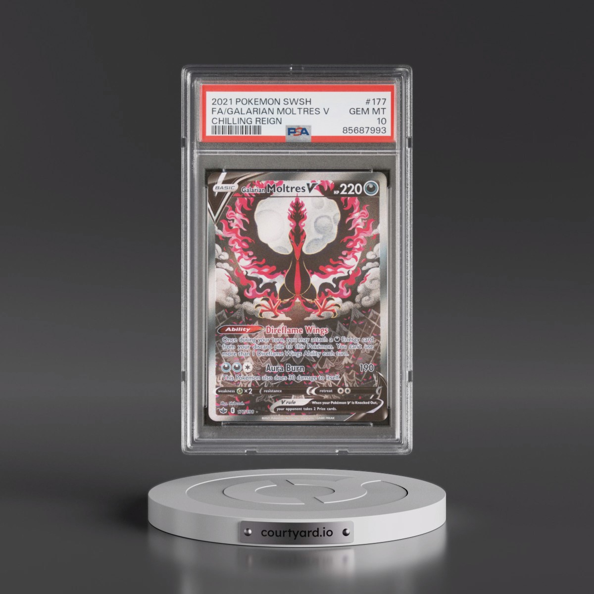 2021 Pokémon Sword & Shield Chilling Reign #177 Galarian Moltres V - Holo Full Art (PSA 10 GEM MINT)