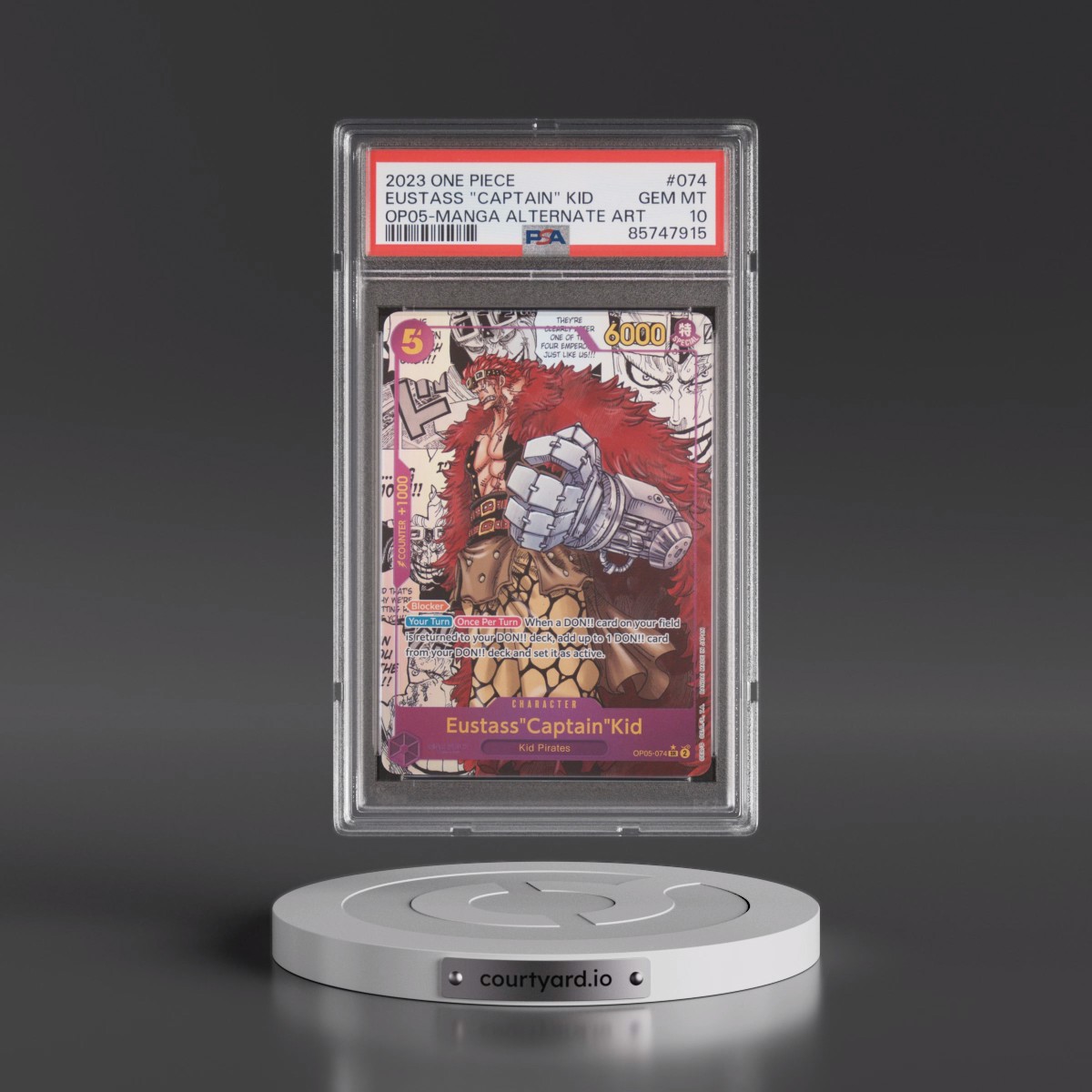 2023 One Piece OP05-Awakening of the New Era #074 Eustass "Captain" Kid - Manga Alternate Art (PSA 10 GEM MINT) - Photo