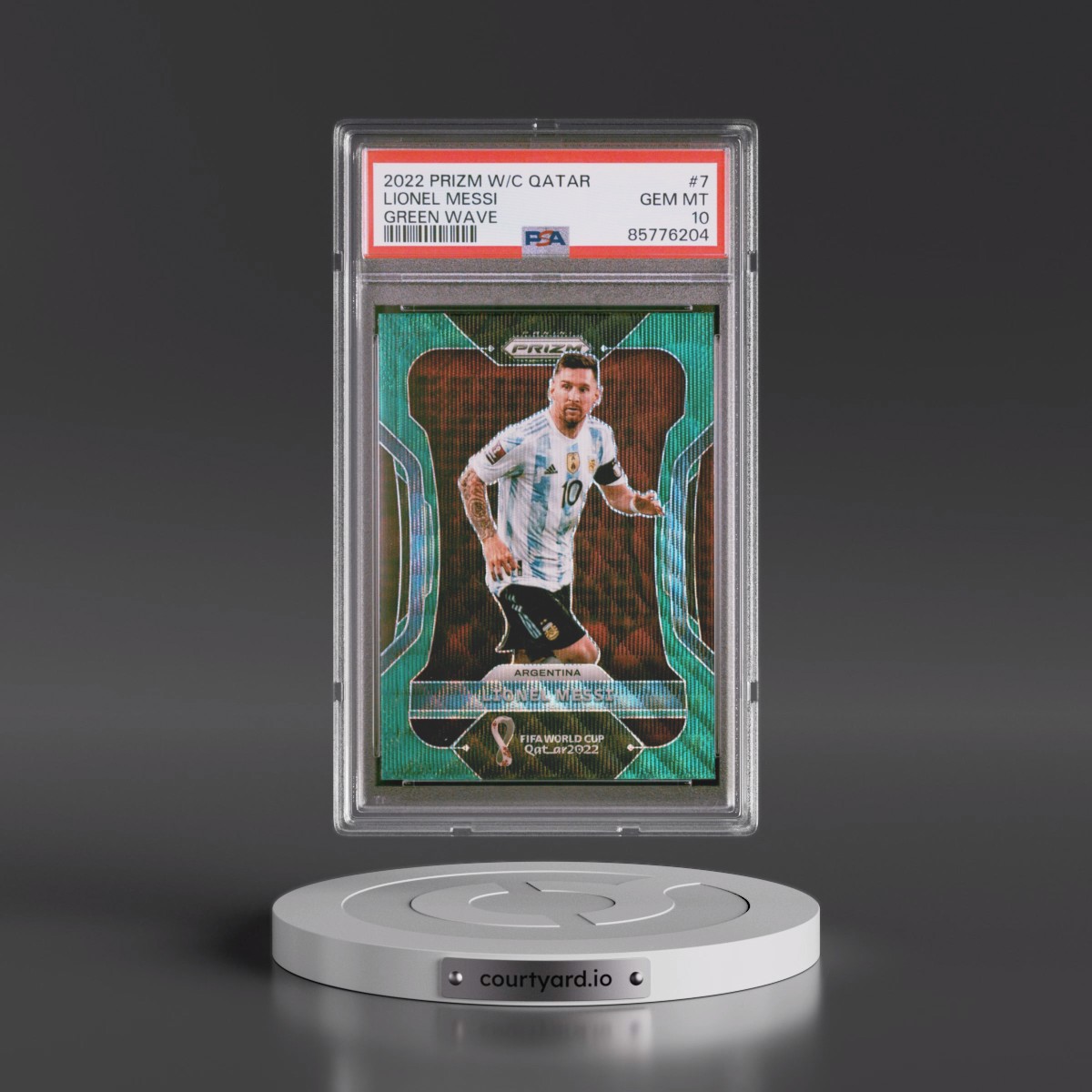 2022 Panini Prizm World Cup Qatar Lionel Messi - Green Wave #7 PSA 10