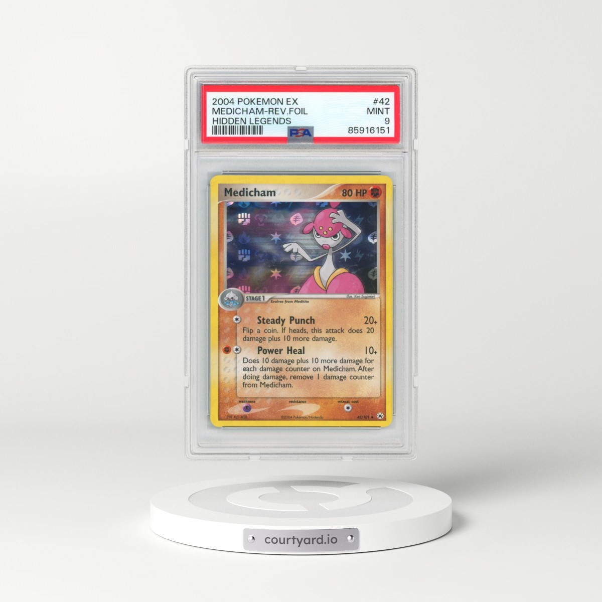 2004 Pokémon EX Hidden Legends #42 Medicham - Reverse Foil (PSA 9 MINT)