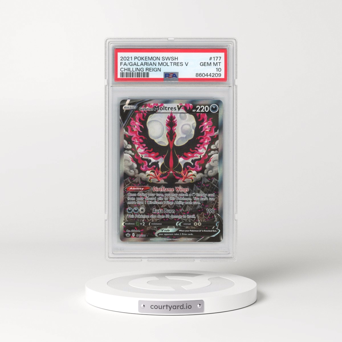 2021 Pokémon Sword & Shield Chilling Reign #177 Galarian Moltres V - Holo Full Art (PSA 10 GEM MINT)