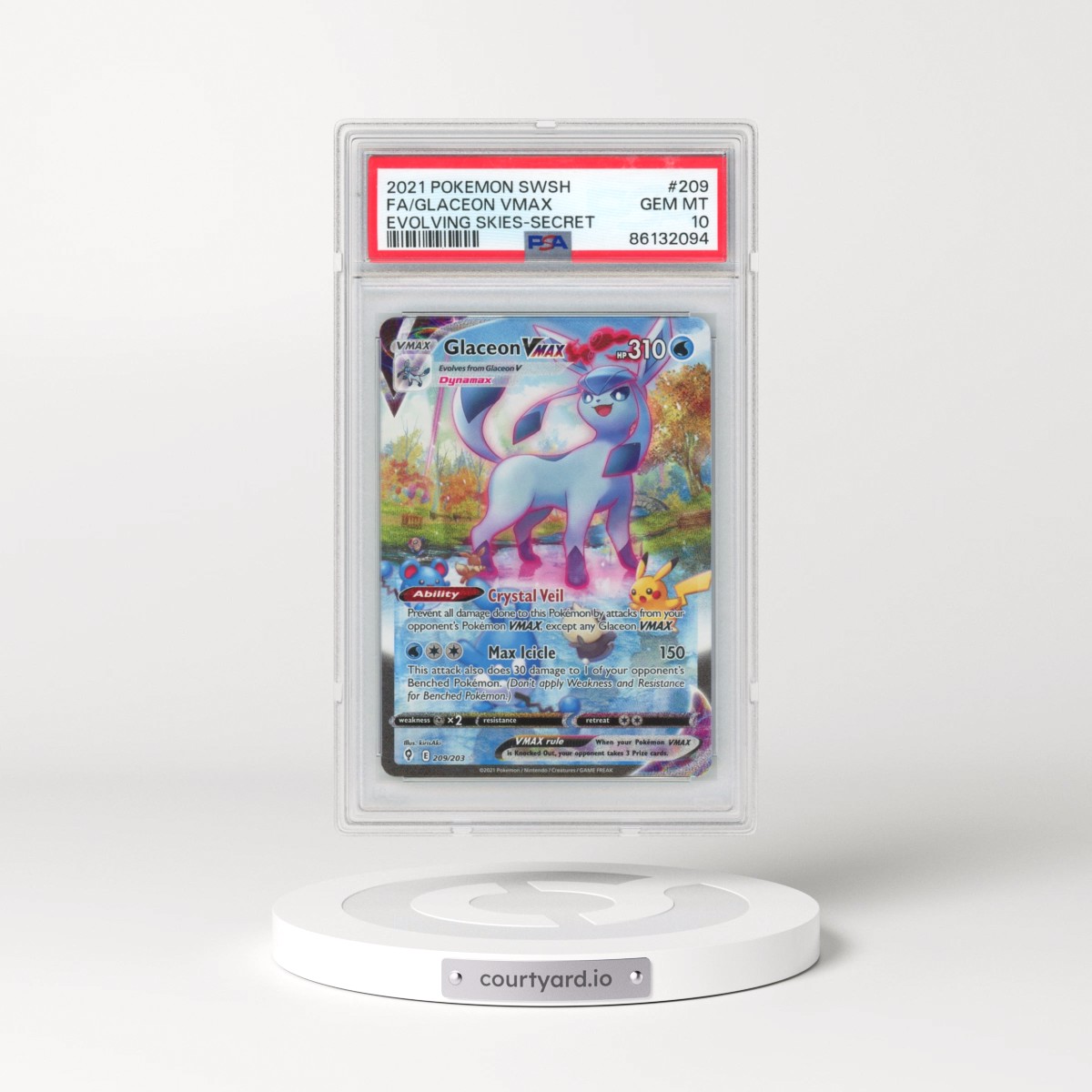 2021 Pokémon Sword & Shield Evolving Skies #209 Glaceon Vmax - Full Art Secret (PSA 10 GEM MINT)
