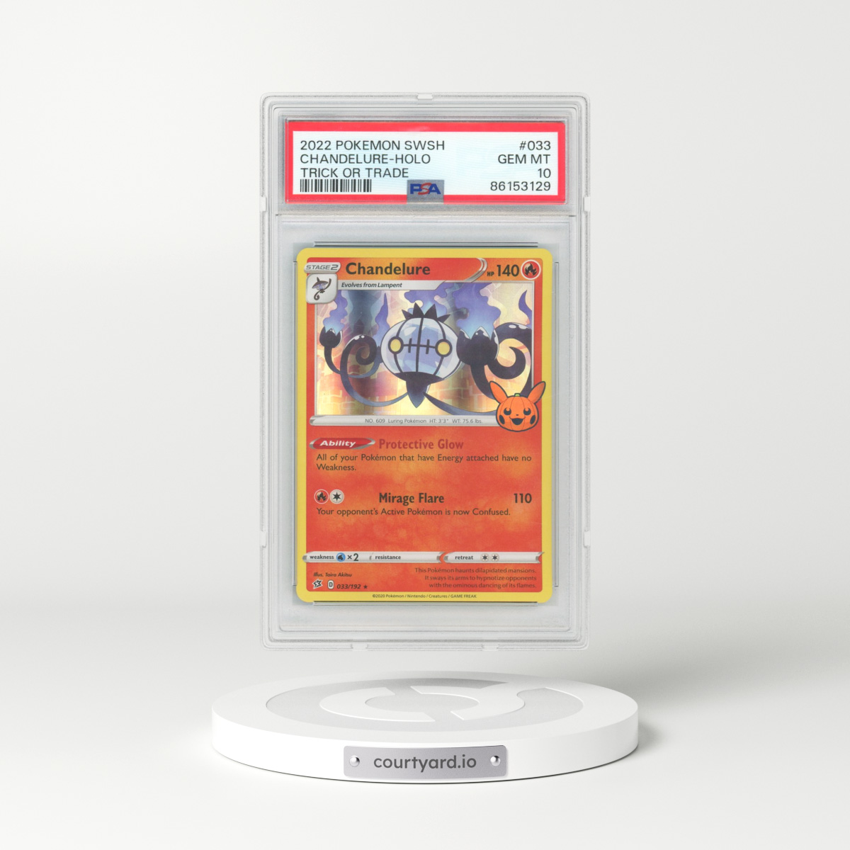 2020 Pokémon Sword & Shield Rebel Clash #033 Chandelure - Holo Trick or Trade 2022 (PSA 10 GEM MINT)