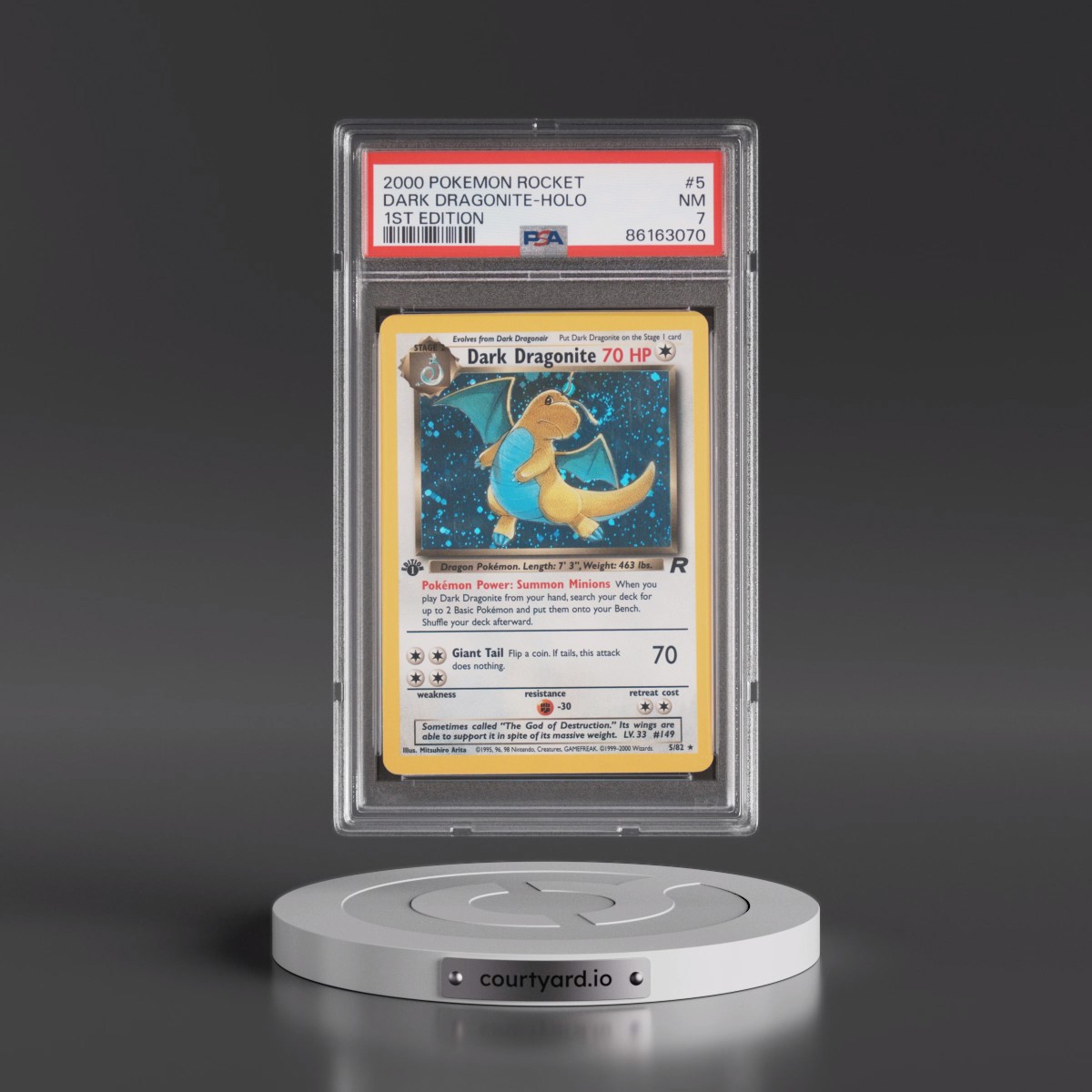 2000 Pokémon Rocket #5 Dark Dragonite - 1st Edition Holo (PSA 7 NM)