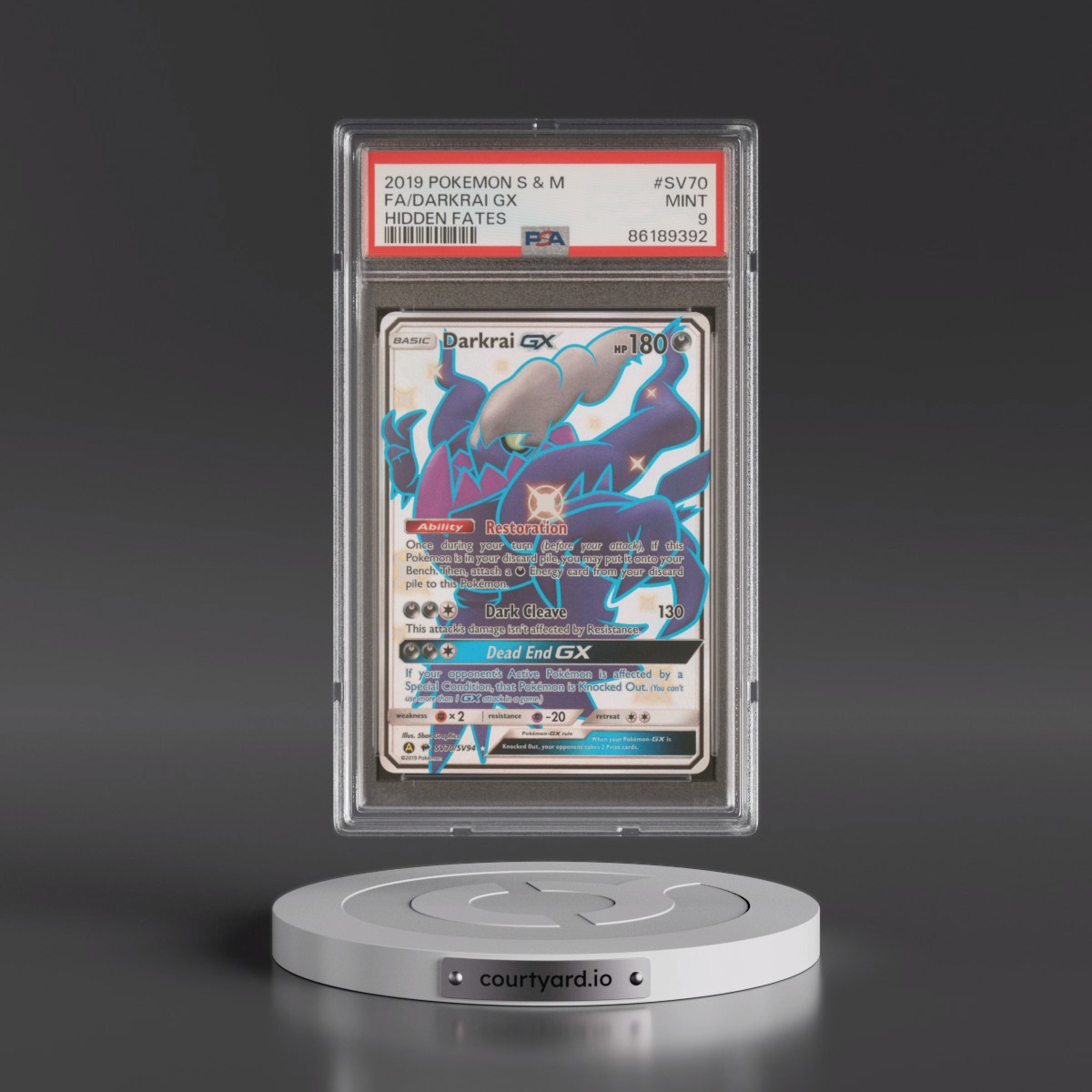 2019 Pokémon Sun & Moon Hidden Fates Darkrai GX - Holo Full Art #SV70 PSA 9