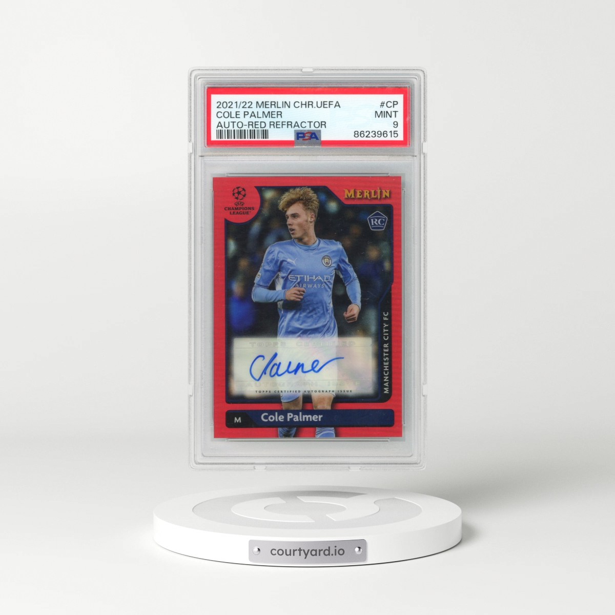 2021-2022 Topps Merlin Chrome UEFA League Autographs #CP Cole Palmer - Red Refractor (PSA 9 MINT)